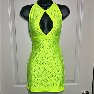 Neon Yellow Embellished Bodycon Dress